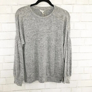 Lucky Brand Gray Knit Pullover Top Bubble Sleeves